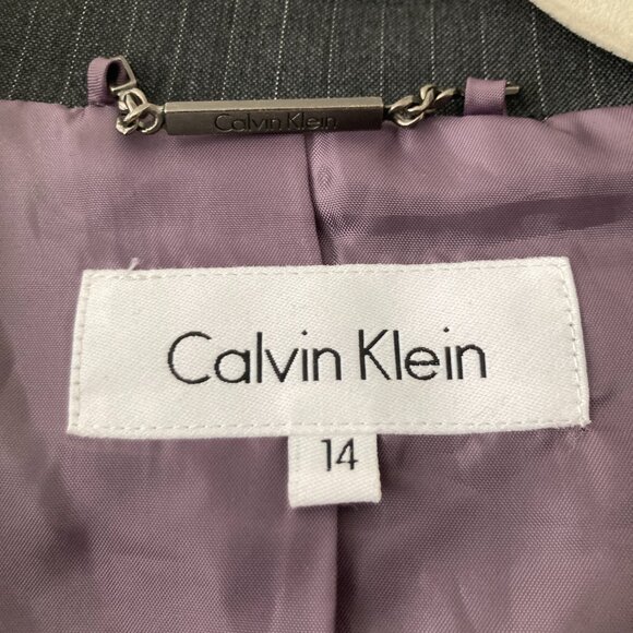 Calvin Klein Wool Blend Black Pinstripe Blazer Office Classic Minimalist Size 14 - Picture 11 of 14